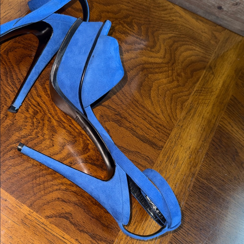💙 SAINT LAURENT Kid Scamosciato Tribute 105 Open Toe Platform Sandals size 37 💙 - Picture 9 of 14